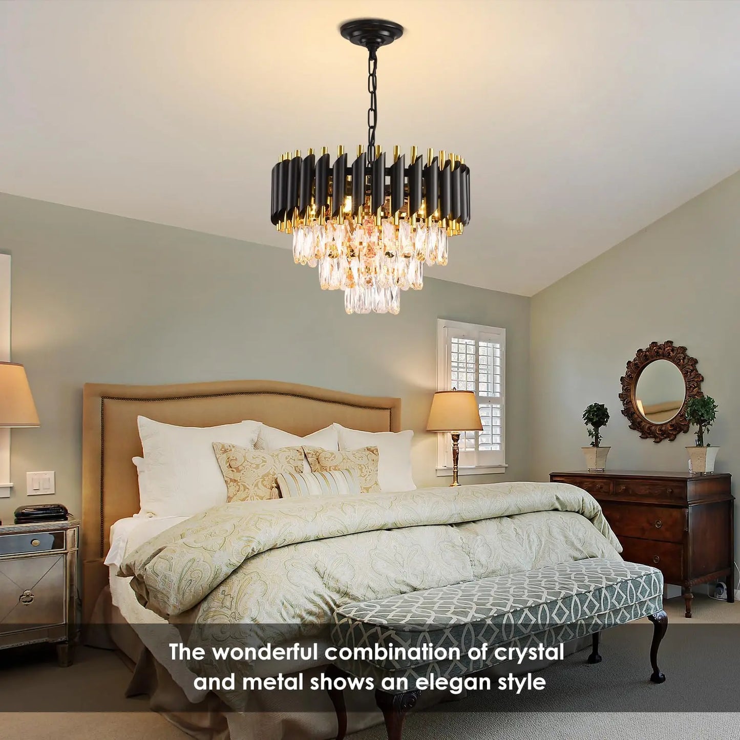 Black Gold Crystal Chandelier 3 Tier Modern Ceiling Light