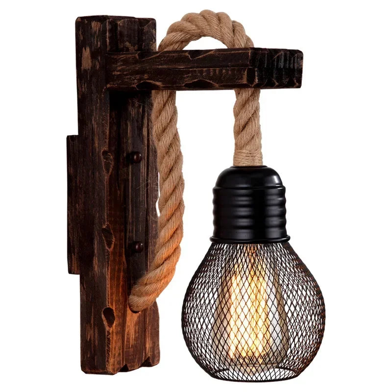 Industrial Farmhouse Wall Sconce with Wood Accent