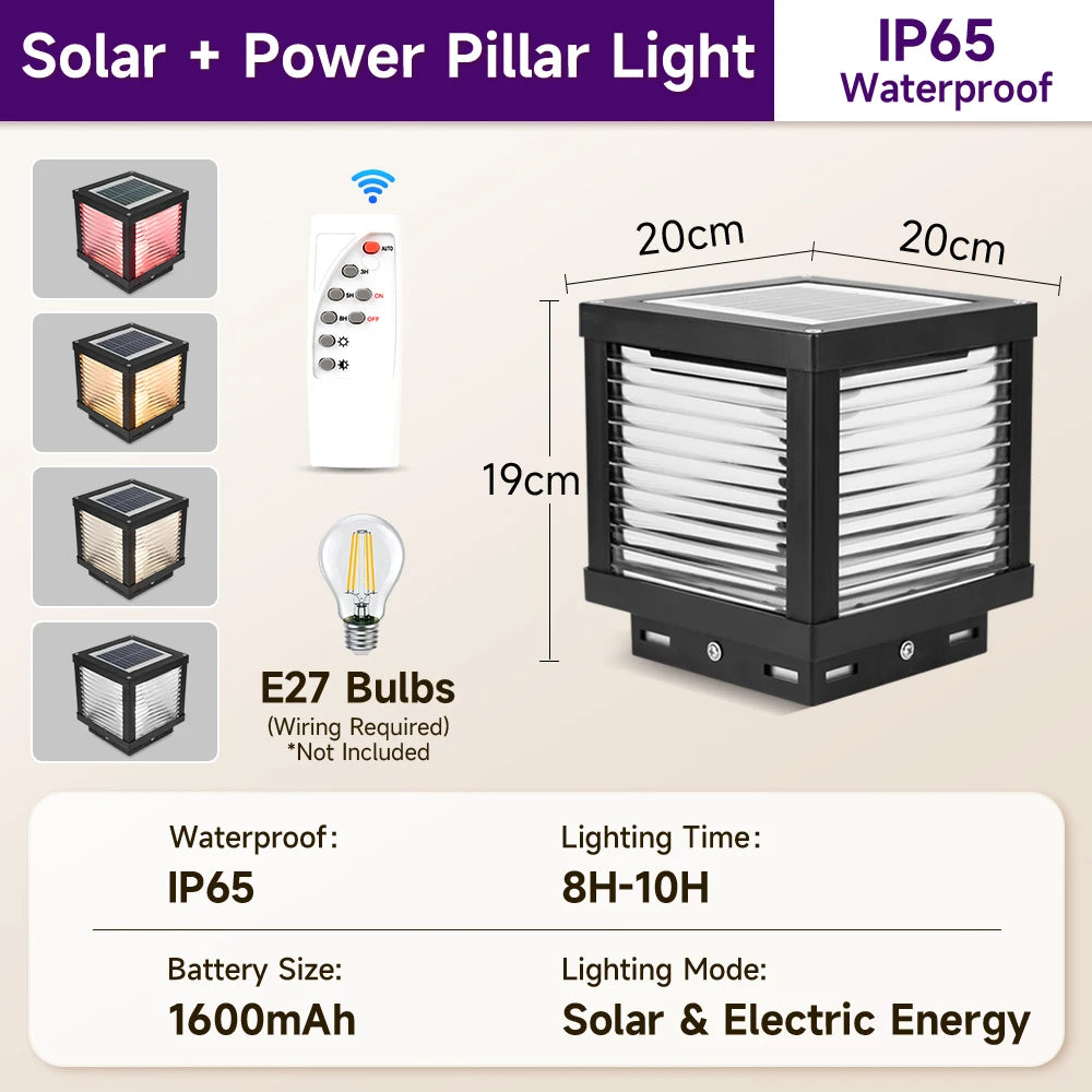 Solar Post Lamp Waterproof Outdoor Pillar Column Garden Light