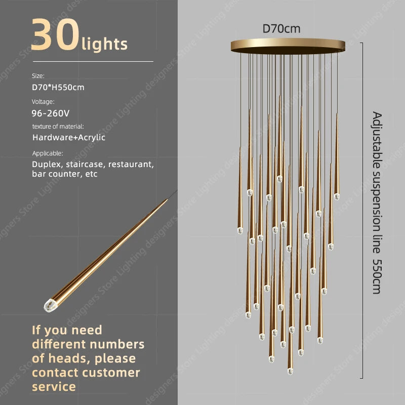 Luxury Staircase Crystal Chandelier High Ceiling Villa Pendant Lighting