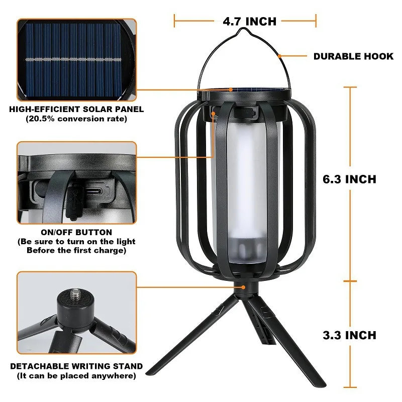Solar Lantern Flickering Flame Outdoor Hanging Garden Light