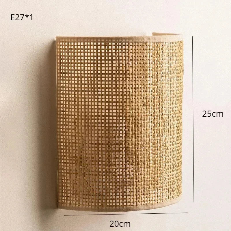 Rattan Wall Lamp Natural Wicker Bedroom Living Room Light