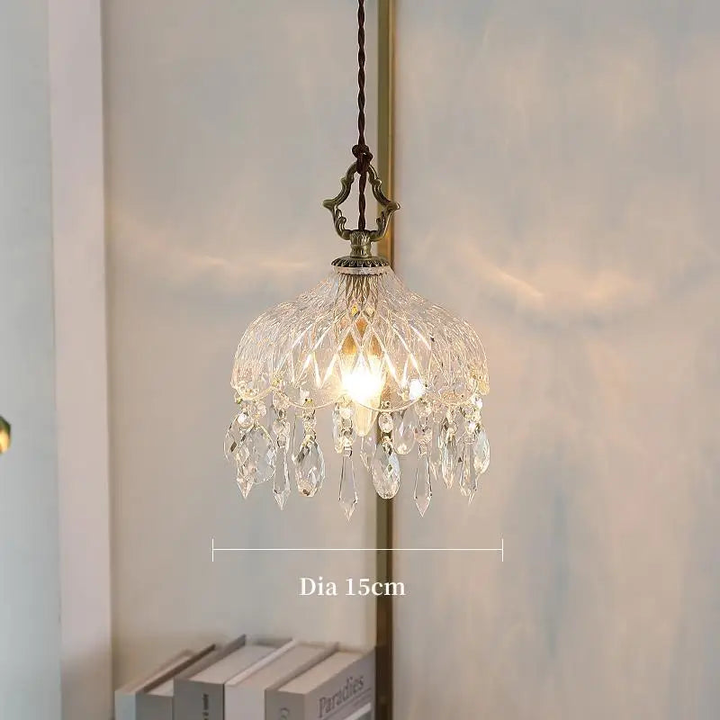 French Retro Glass Pendant Light Luxury Art Hanging Lamp