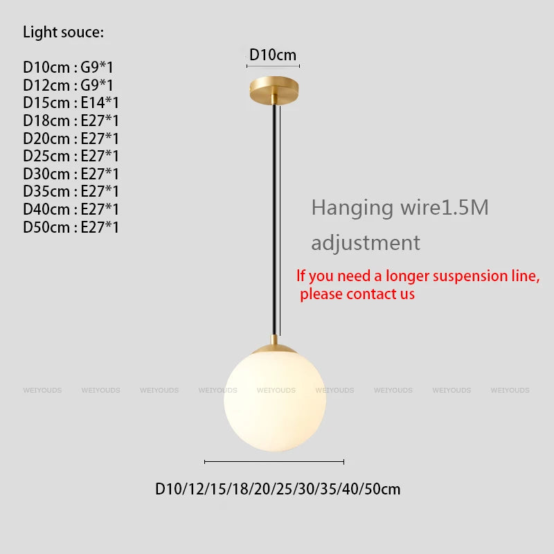 Glass Ball Pendant Light Modern Bar Restaurant Hanging Lamp