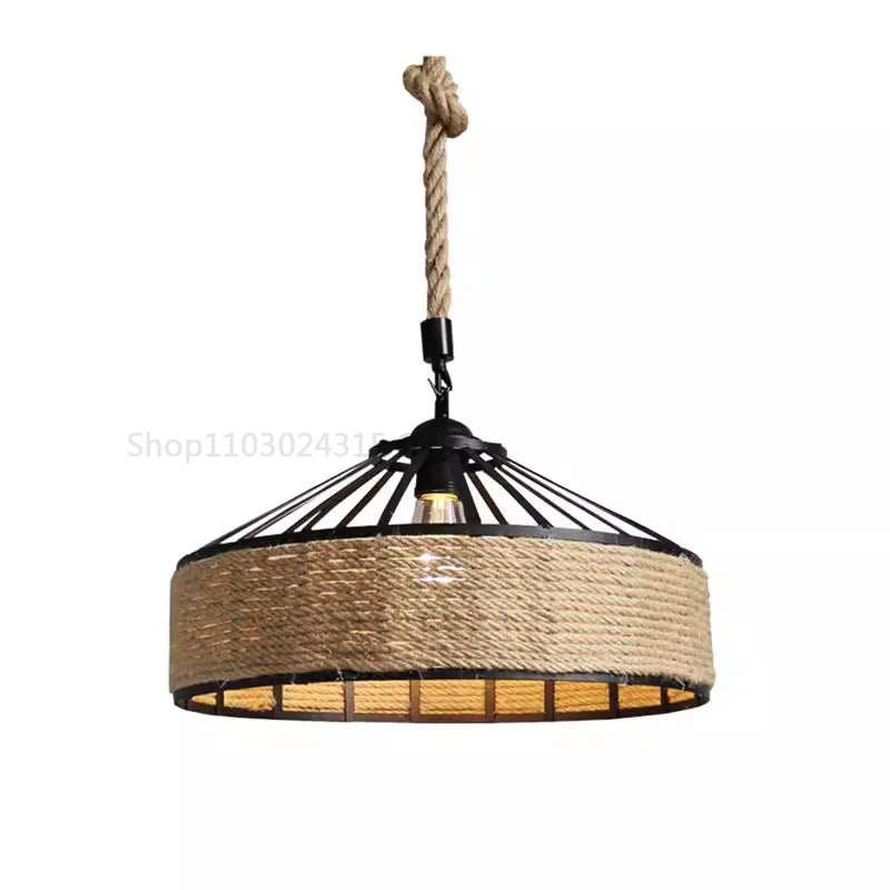 Vintage Hemp Rope Pendant Light Retro Industrial Dining Lamp