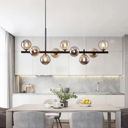 Nordic Modern LED Pendant Light Gold Glass Ball Head Chandelier Kitchen Dining Living Room
