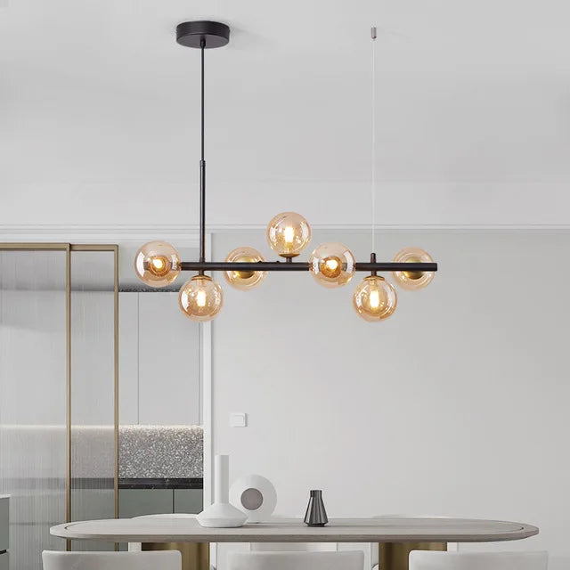 Nordic Modern LED Pendant Light Gold Glass Ball Head Chandelier Kitchen Dining Living Room