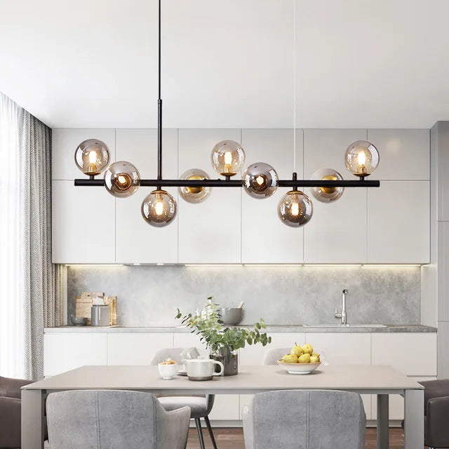 Nordic Modern LED Pendant Light Gold Glass Ball Head Chandelier Kitchen Dining Living Room