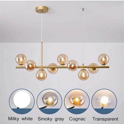 Nordic Modern LED Pendant Light Gold Glass Ball Head Chandelier Kitchen Dining Living Room