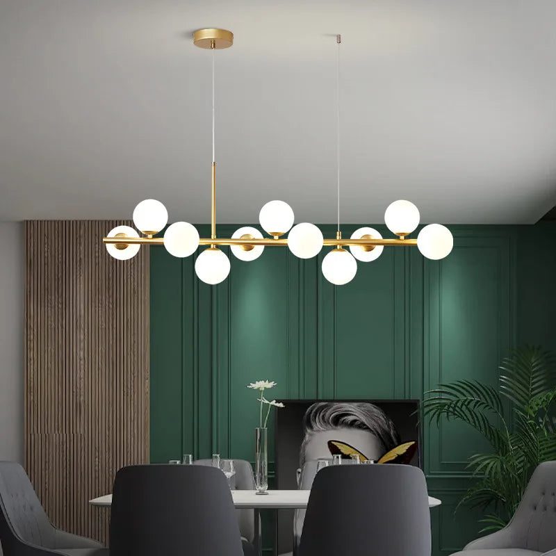 Nordic Modern LED Pendant Light Gold Glass Ball Head Chandelier Kitchen Dining Living Room