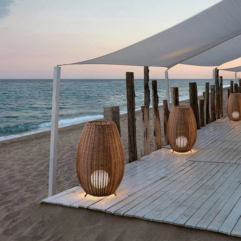 Handwoven Rattan Floor Lamp for Indoor and Outdoor Spaces