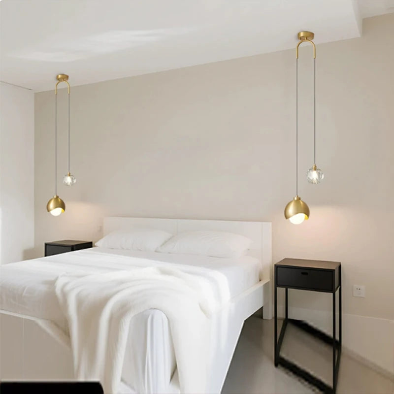 Glass Ball Pendant Lamp Modern Bedroom Bedside Hanging Light