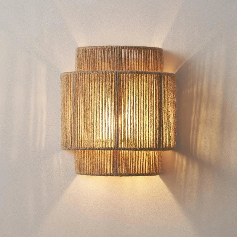Rattan Wall Lamp Chinese Hemp Rope Bedroom Sconce