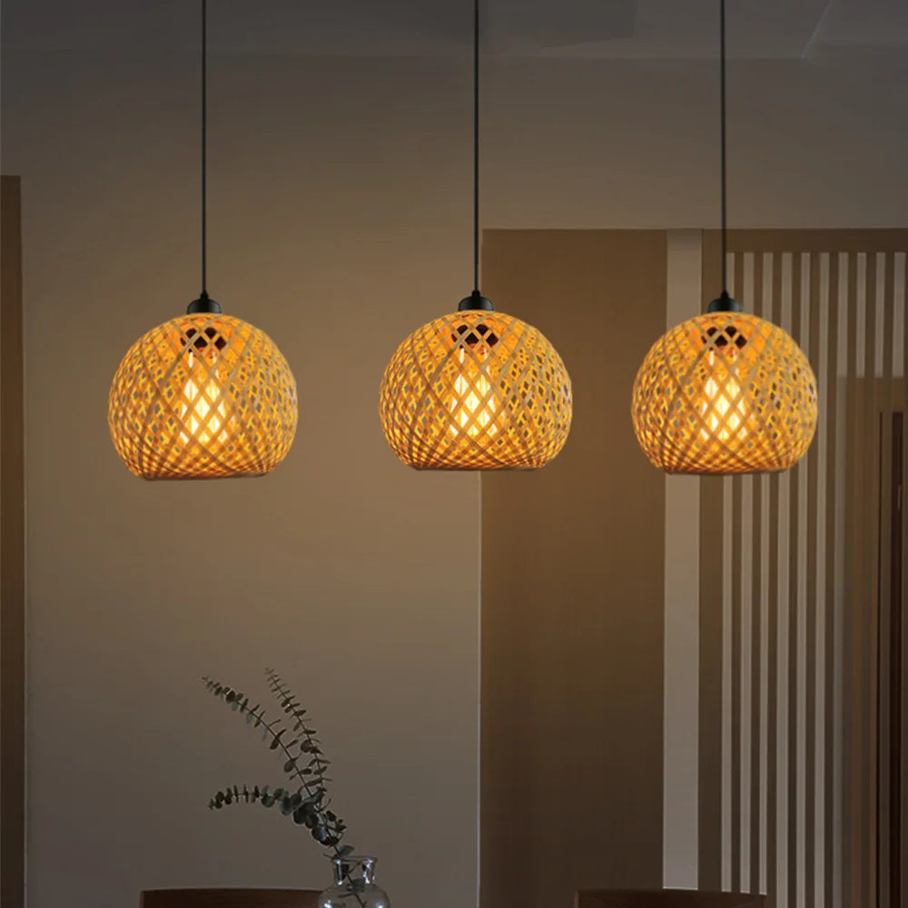 Bamboo Pendant Chandelier Handmade Rattan Dining Room Light