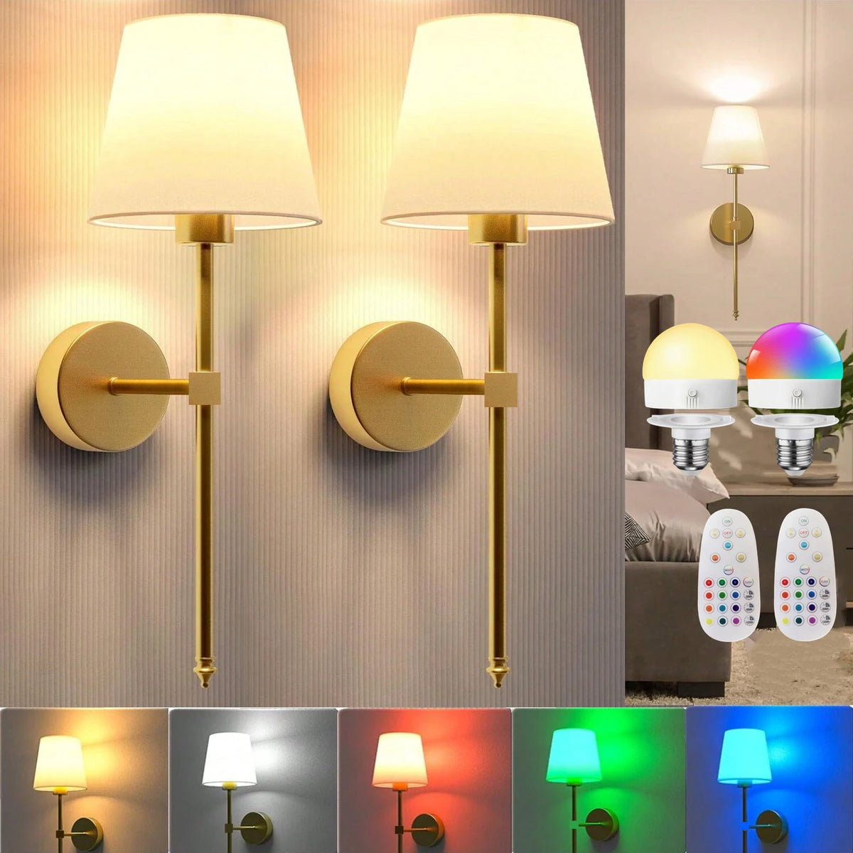 Wireless Rechargeable Wall Lamp Dimmable Remote LED Light