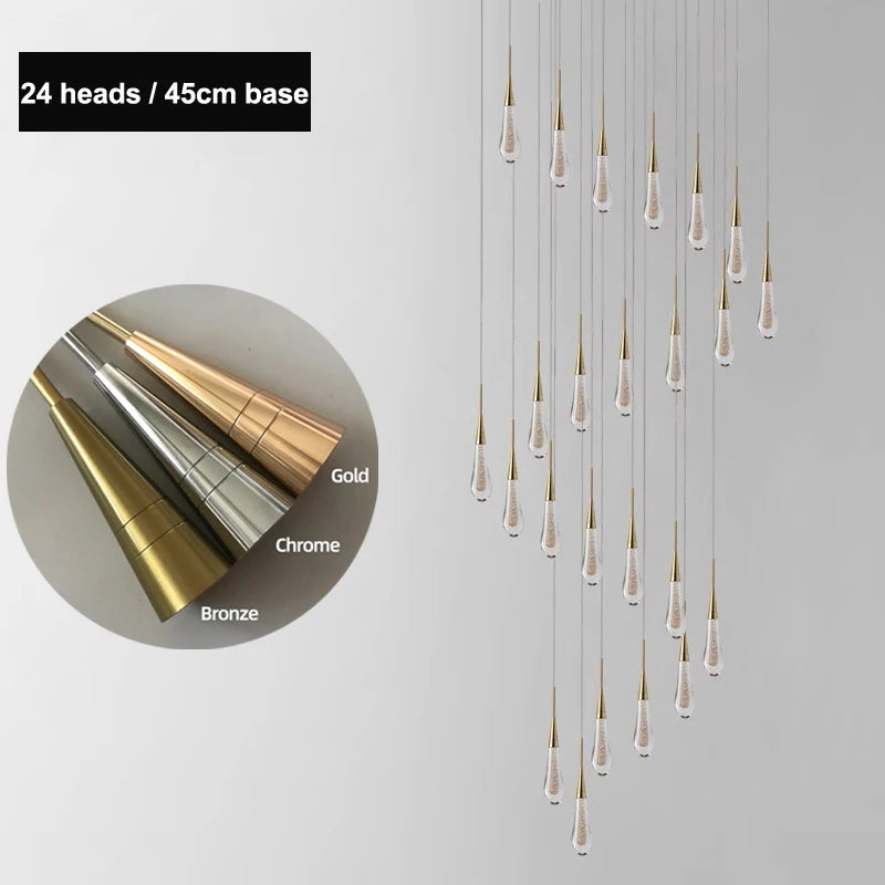 Raindrop Crystal Chandelier Modern Stair and Ceiling Lighting