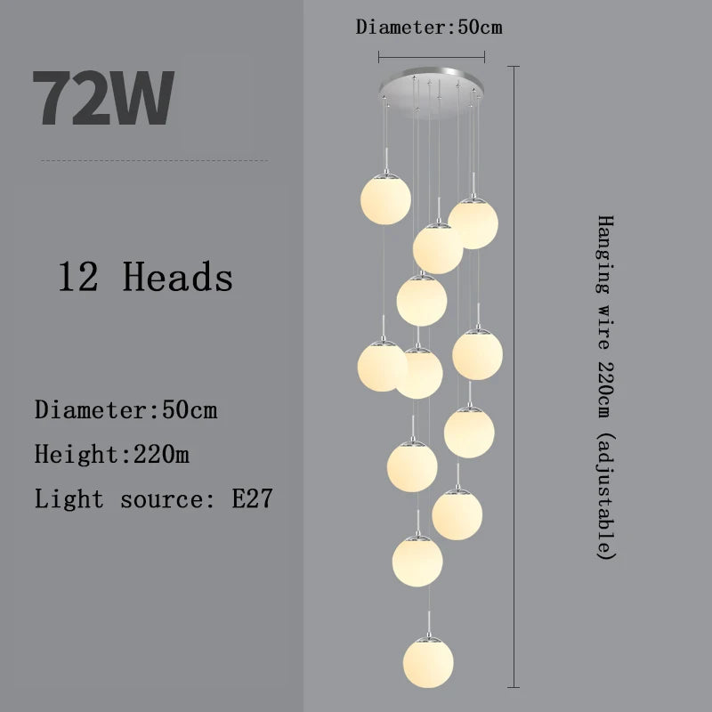 Nordic LED Glass Chandelier Loft Duplex Hotel Lobby Pendant Lamp