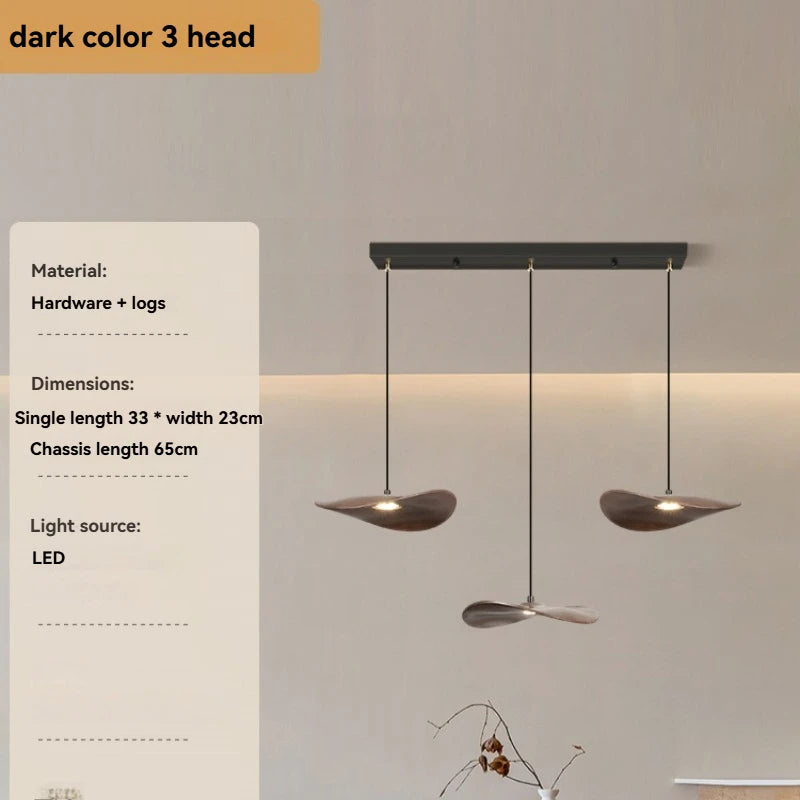 Solid Wood Walnut Leaf Chandelier Wabi Sabi Living Room Ceiling Light