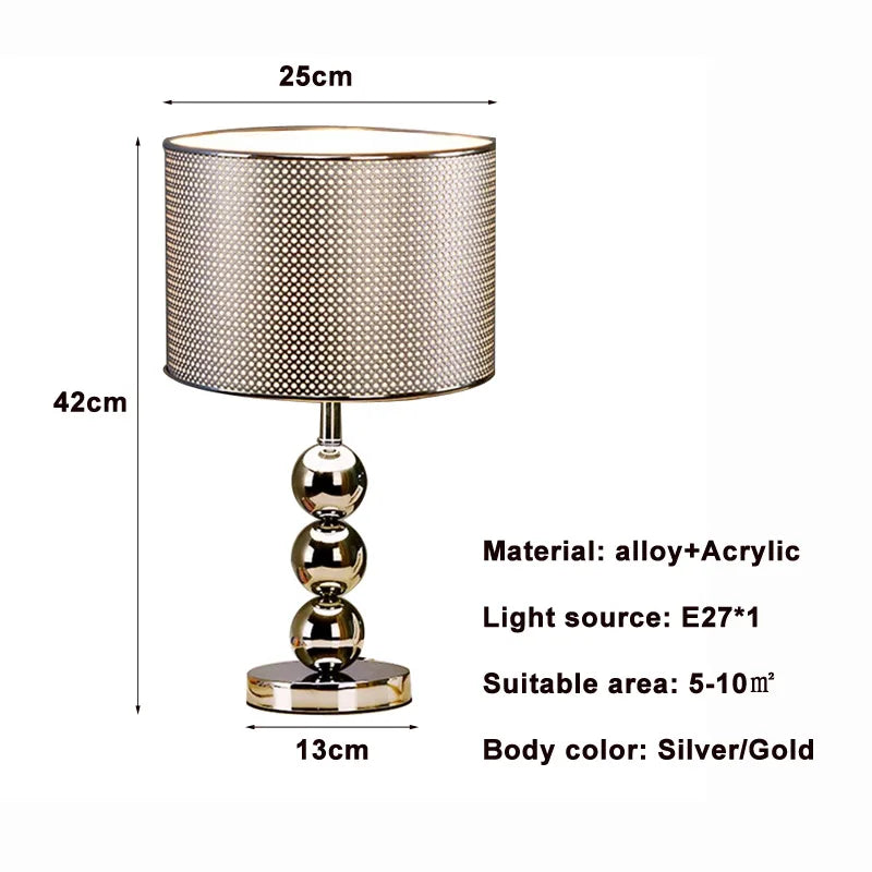 Modern Metallic Table Lamp – Gold/Silver Bedside Light with Soft Glow