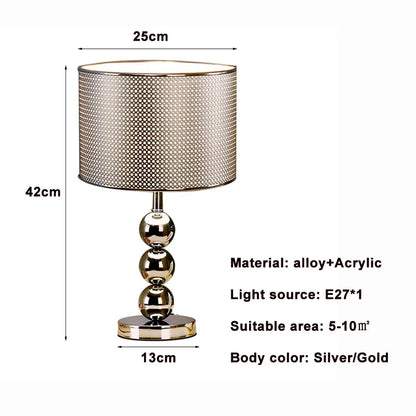 Modern Metallic Table Lamp – Gold/Silver Bedside Light with Soft Glow