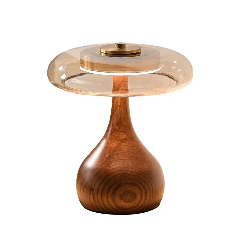 Retro Wooden Table Lamp – French Vintage Glass Bedside Light