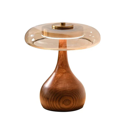 Retro Wooden Table Lamp – French Vintage Glass Bedside Light