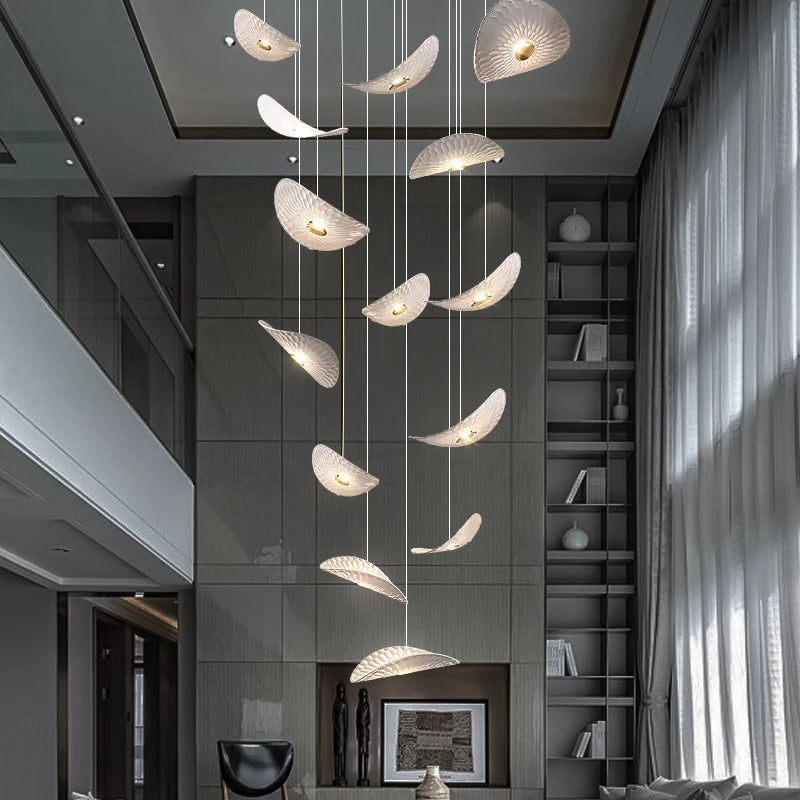 Modern Glass Staircase Chandelier for High Ceilings