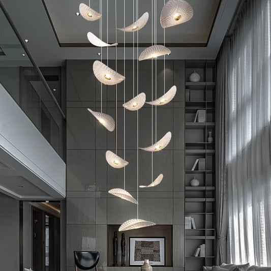 Modern Glass Staircase Chandelier for High Ceilings