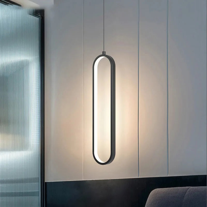 Minimalist LED Pendant Light Gold Black Bedroom Hanging Lamp