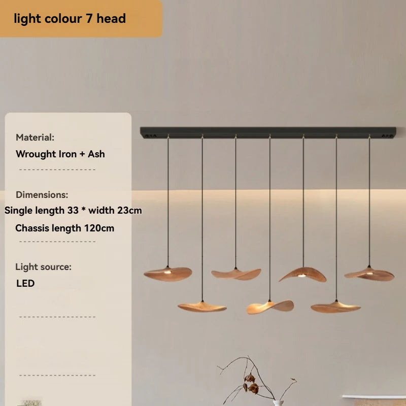 Solid Wood Walnut Leaf Chandelier Wabi Sabi Living Room Ceiling Light
