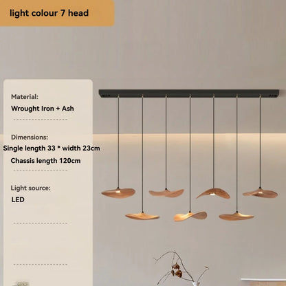 Solid Wood Walnut Leaf Chandelier Wabi Sabi Living Room Ceiling Light