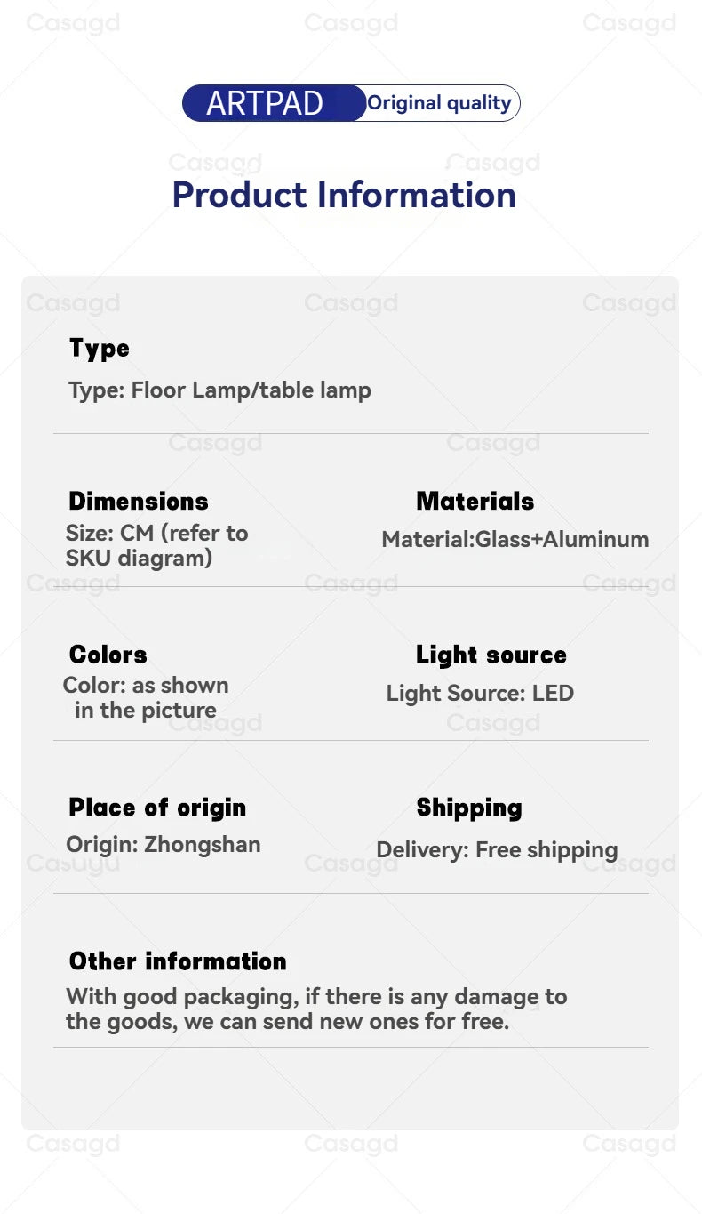 Nordic Glass Floor Lamp – Designer LED Standing Light for Home Decor