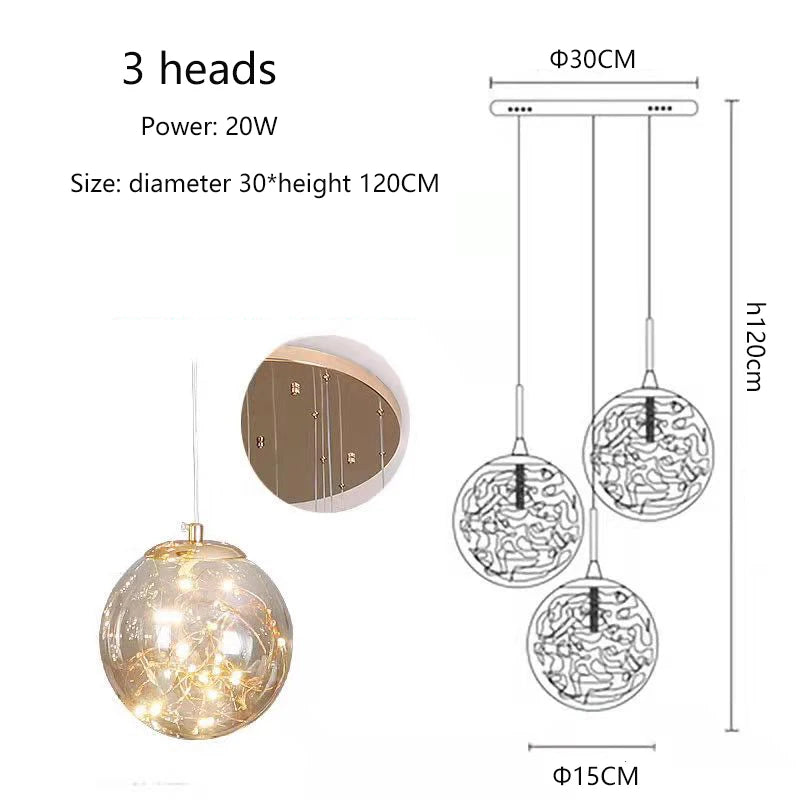 Modern Glass Ball Chandelier for Living Rooms