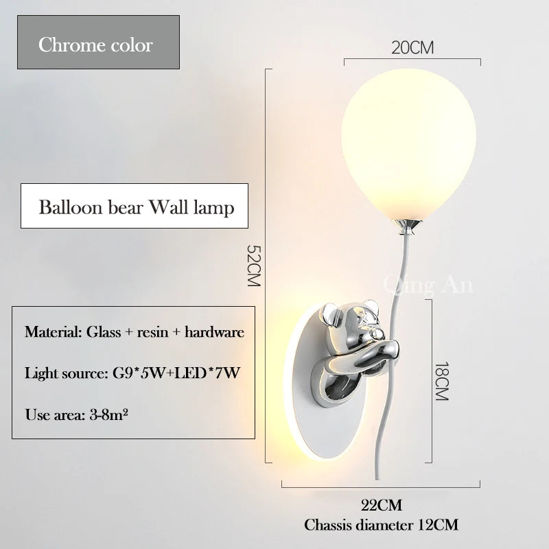 Cute Balloon Bear Wall Lamp for Kids Rooms