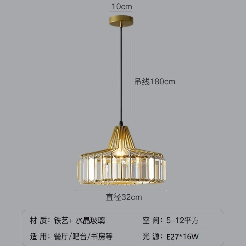 Nordic Crystal Pendant Light Kitchen Island Dining Room Lamp