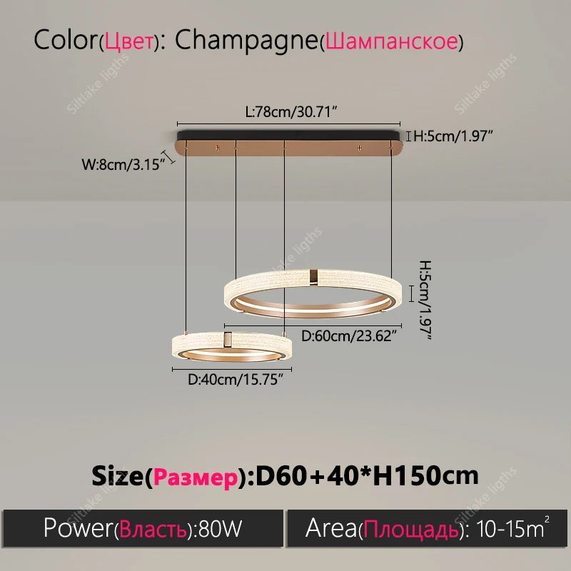 Modern Round Ring Chandelier LED Living Room Bedroom Pendant Light
