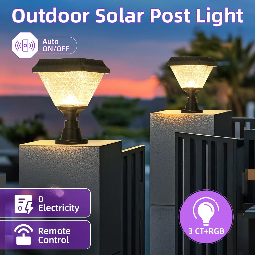 Solar Pillar Light Remote Control Outdoor Garden Wall Lamp