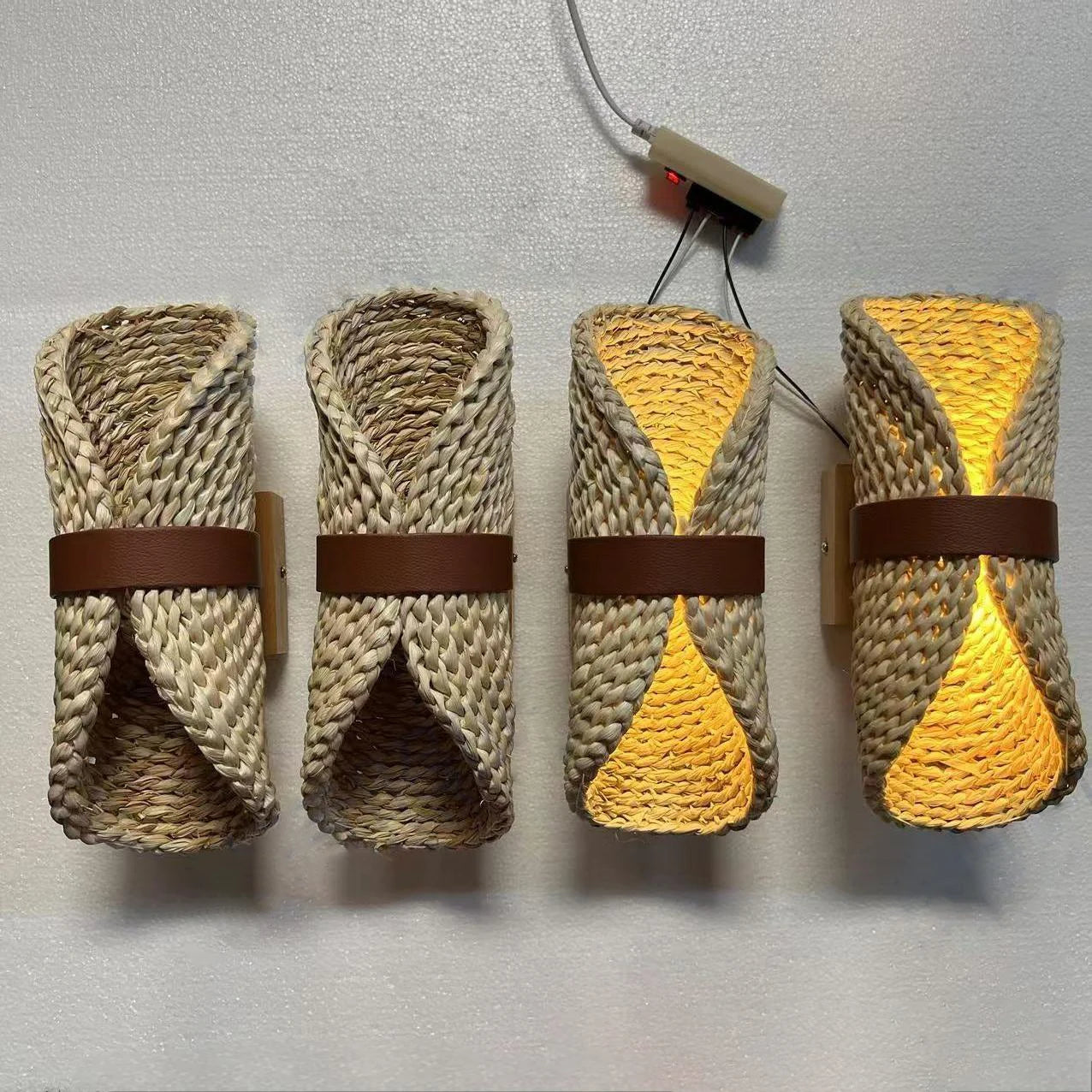 Wabi Sabi Handwoven Rattan Wall Lamp for Zen Interiors