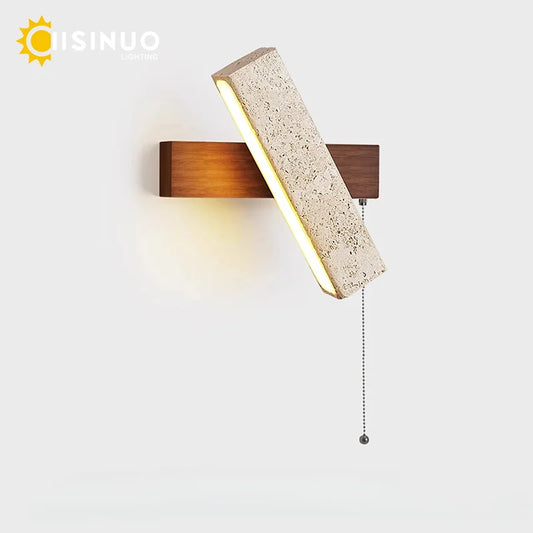 Wabi Sabi Travertine Wall Light with Pull Chain
