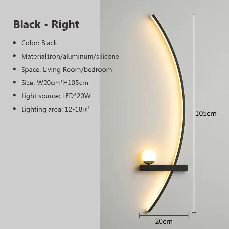 Modern Black LED Wall Light for Bedrooms and Hallways