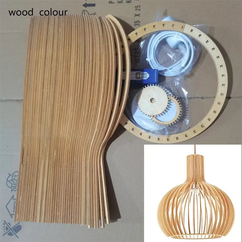 Solid Wood Cage Pendant Light Nordic Bamboo Hanging Lamp