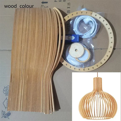 Solid Wood Cage Pendant Light Nordic Bamboo Hanging Lamp