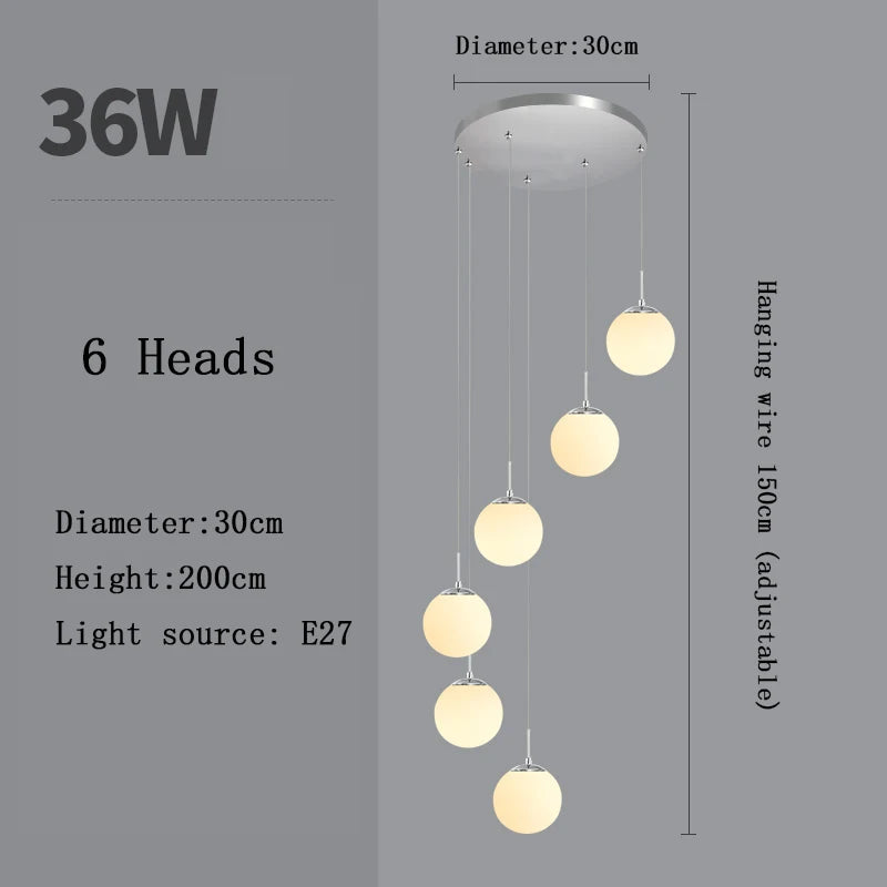 Nordic LED Glass Chandelier Loft Duplex Hotel Lobby Pendant Lamp