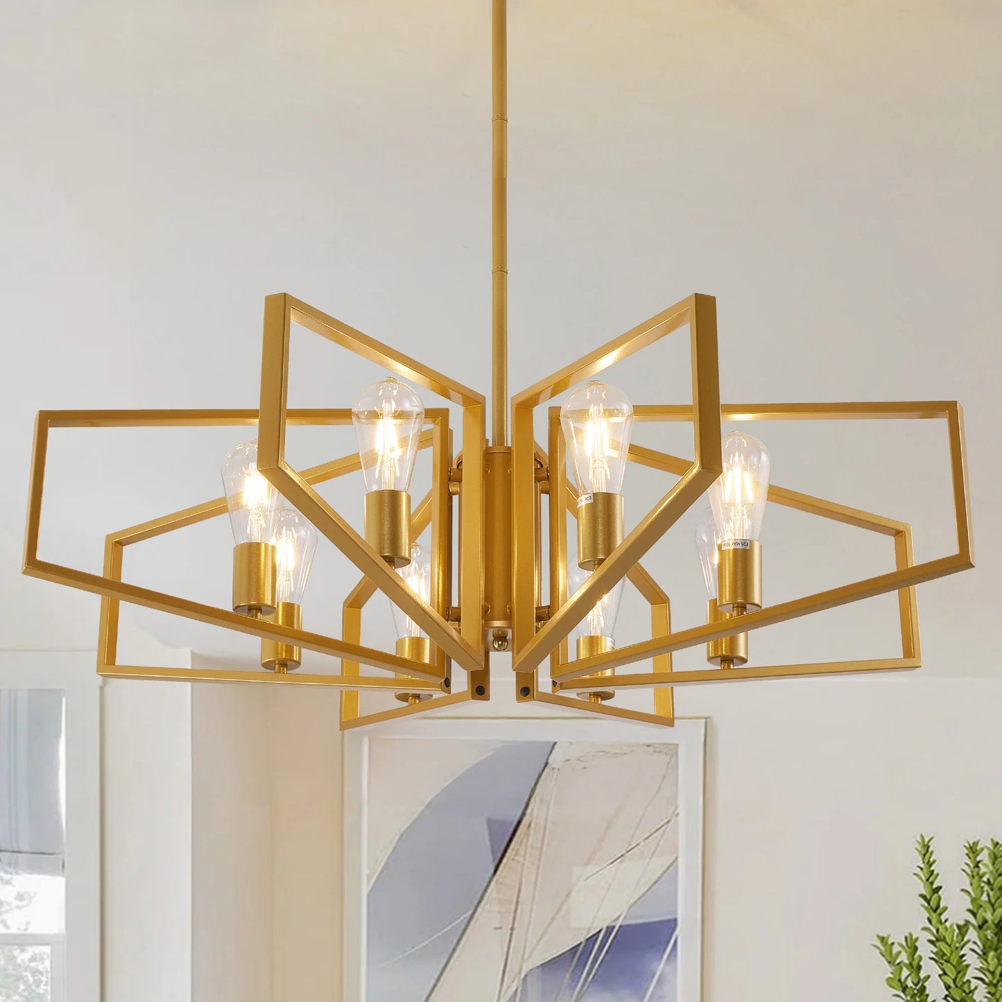 Modern Geometric Chandelier 8 Light Black Gold Ceiling Lamp
