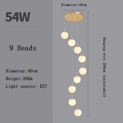 Nordic LED Glass Chandelier Loft Duplex Hotel Lobby Pendant Lamp