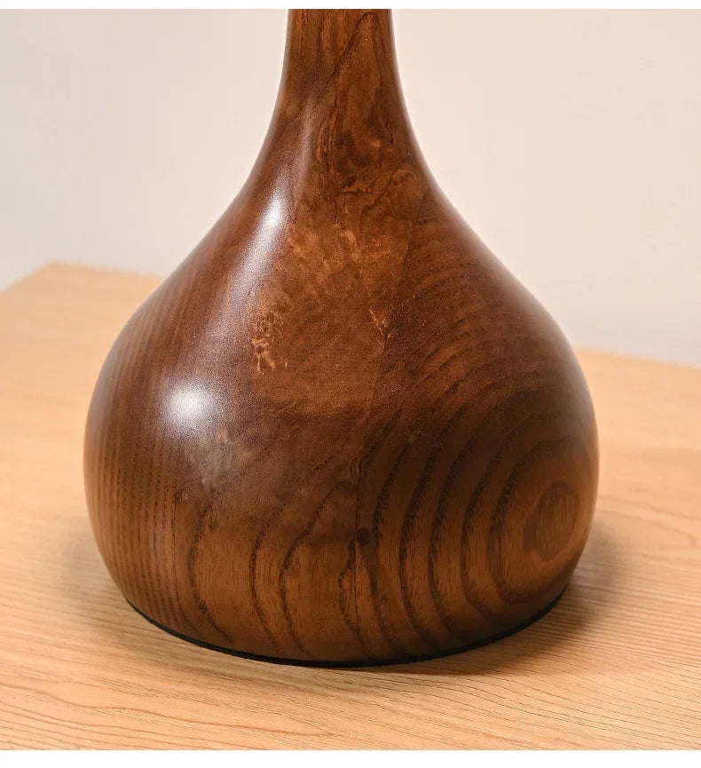 Retro Wooden Table Lamp – French Vintage Glass Bedside Light