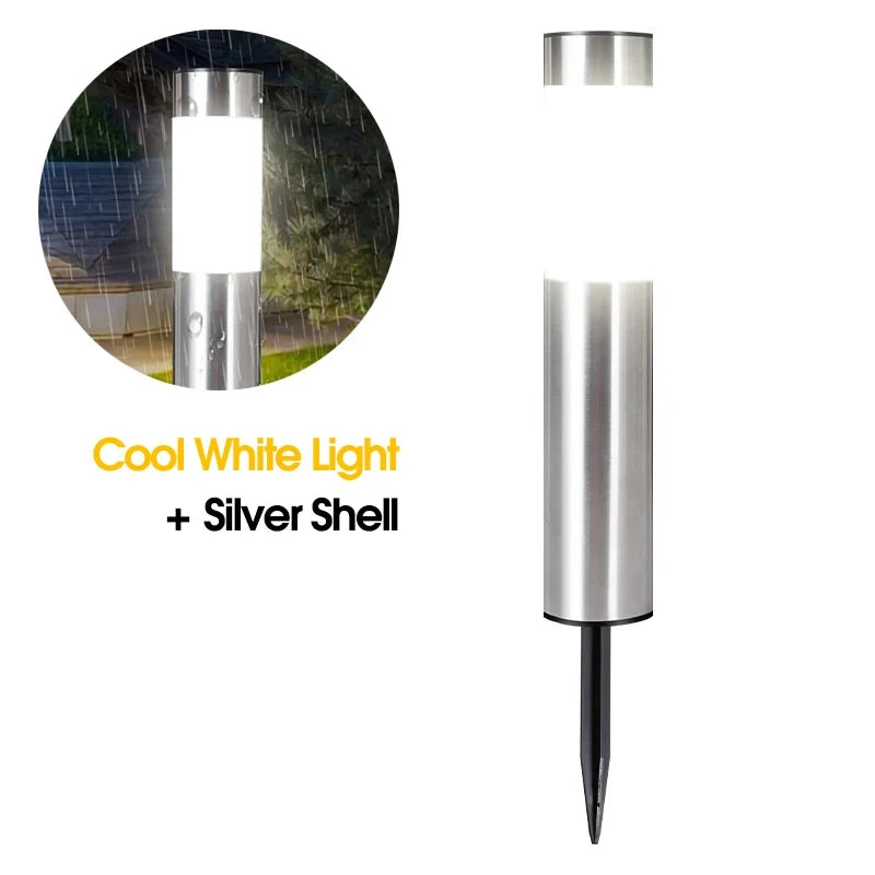Solar Garden Path Light Stainless Steel Outdoor Pillar Lawn Lamp