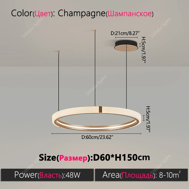 Modern Round Ring Chandelier LED Living Room Bedroom Pendant Light