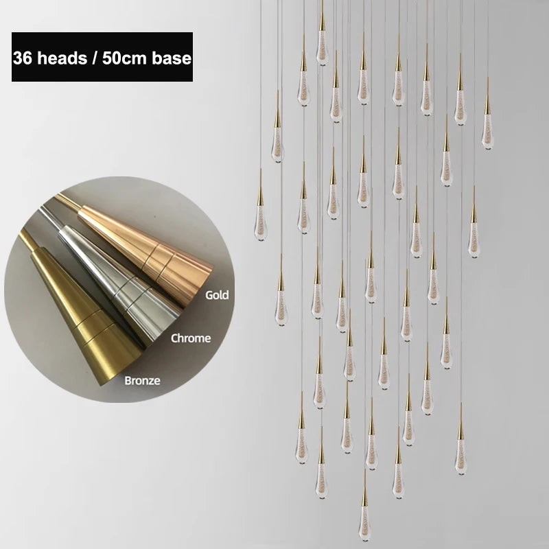 Raindrop Crystal Chandelier Modern Stair and Ceiling Lighting