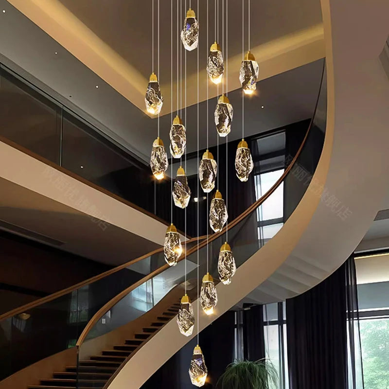 Modern Crystal Pendant Chandelier for High Ceilings